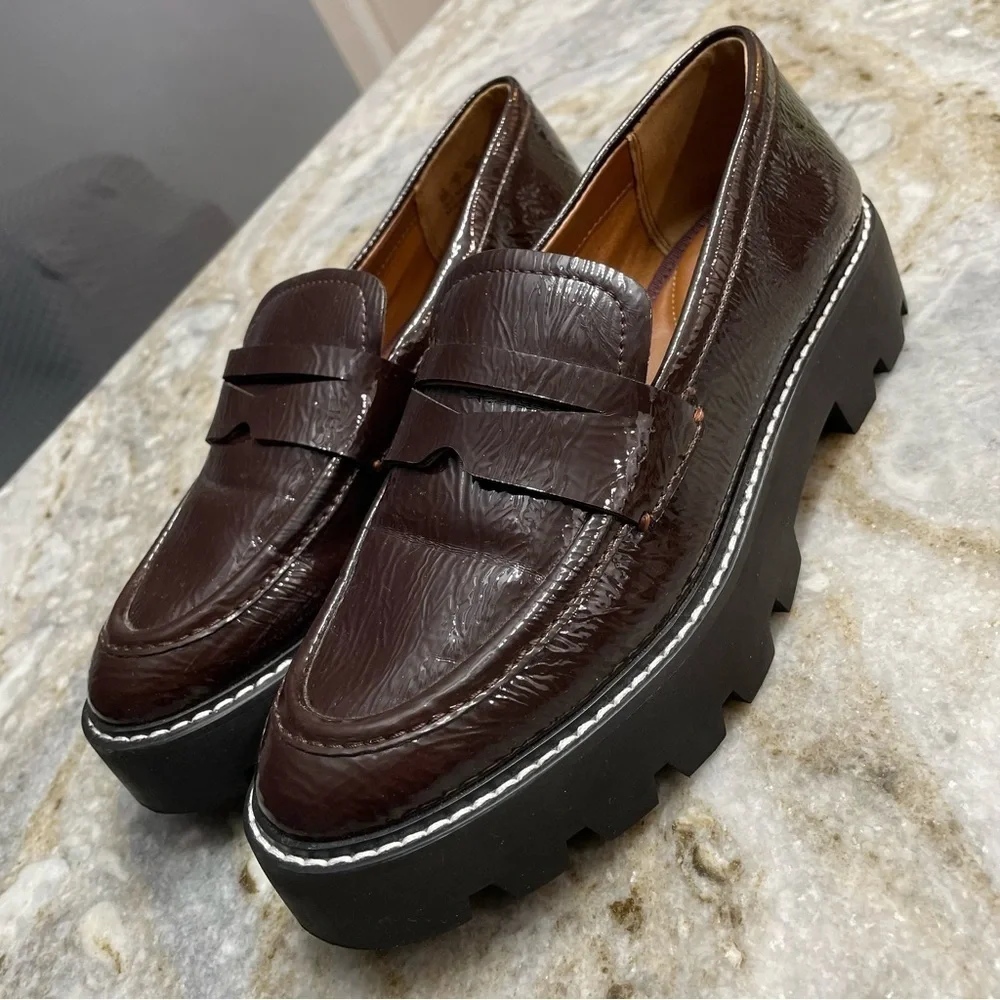 Franco Sarto Balin Lug Sole Loafers Burgundy Patent Leather Women’s 6